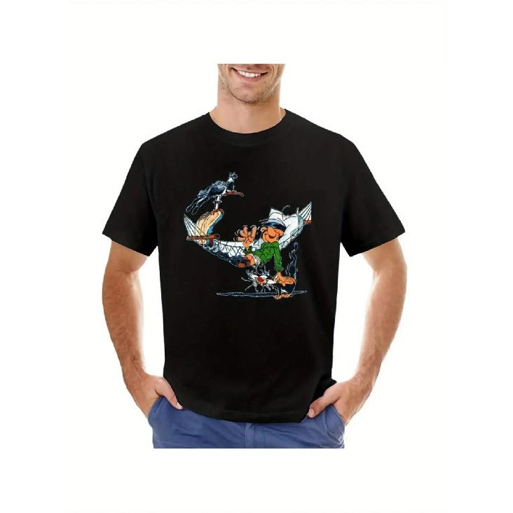 Gaston Lagaffe Men'S Vintage Monty Python Graphic T-Shirt - Black Retro Cartoon Print Short Sleeve Tee with Gaston & Co. Design, Regular Fit Round