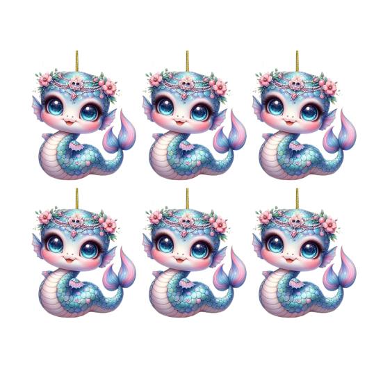 Подвеска в виде змеи-русалки, акриловое плоское украшение для автомобиля на Рождество, подвесная подвеска на елку, милый мультяшный подарок для влюбленных русалок на Рождество