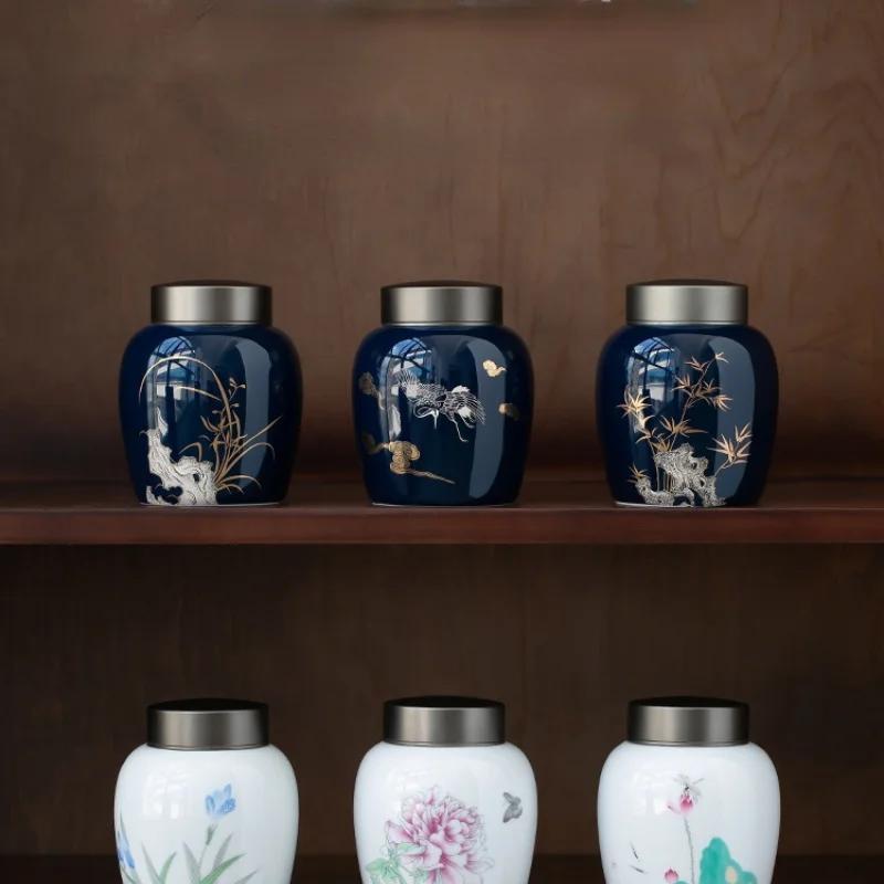 Керамические чайные банки в китайском стиле для хранения чая, герметичные банки для домашних кухонь, креативные портативные банки для хранения с крышкой из сплава