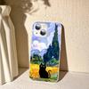 Black Cat Van Gogh Tempered Glass For Iphone 14 13 12 11 Pro Mini XS MAX 14Plus X XS XR Cover