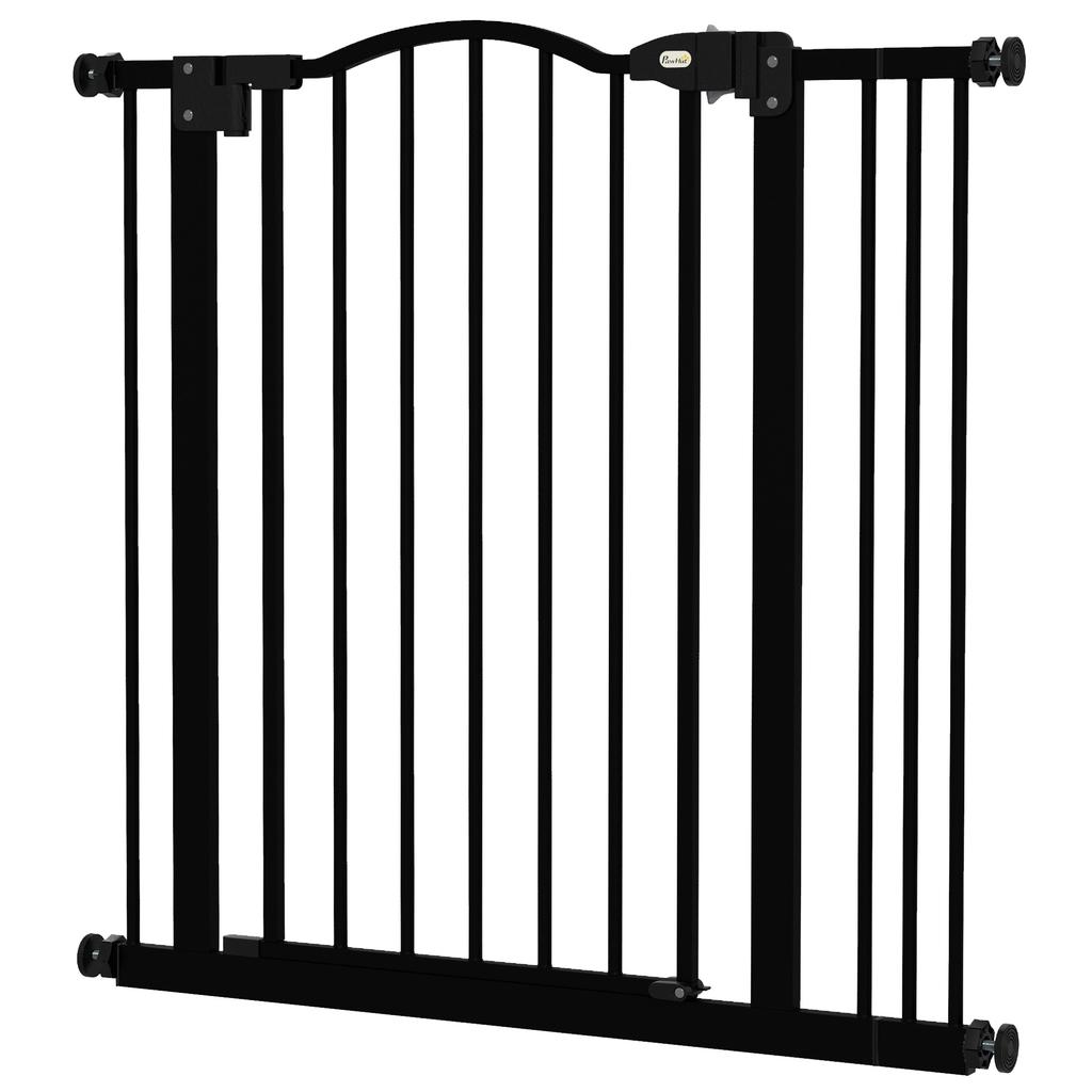Extendable Dog Gate with 2 Locks and Automatic Closure, Made of Metal and Plastic, 74-87x78 cm, Black