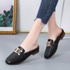 New Women Baotou Half Slippers Ladies Square Toe Thick Heel Muller Sandals For Outer Ladies Flat Vintage British Leather