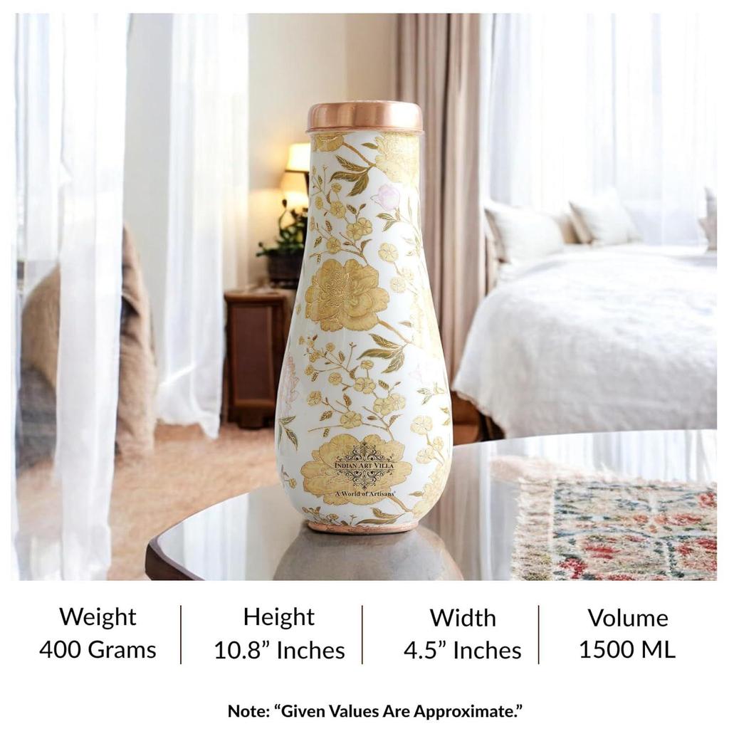 Copper Gold Print Bedroom Bottle – Designer Copper Drinkware, Elegant 1500 ML Water Bottle for Home, Office, and Travel