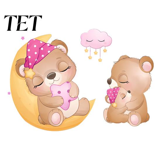 Removable Wall Art for Living Room Cute Bear Stickers Kids Room, PVC Waterproof Cartoon Animal Balcony Decals, Mural Nursery Bedroom Decor Self