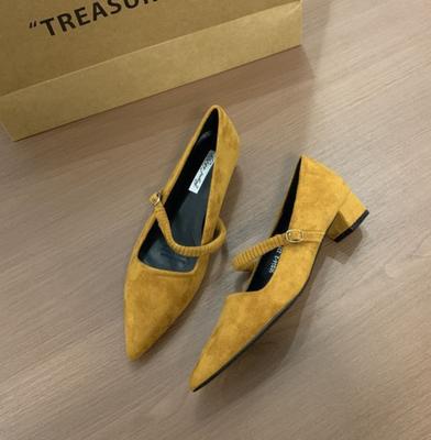 Туфли Мэри Джейн Nanfeng с острым носком, ретро-слово, с черным толстым каблуком, с французским характером, с открытым верхом, замшевые туфли-лодочки, женские, на низком каблуке