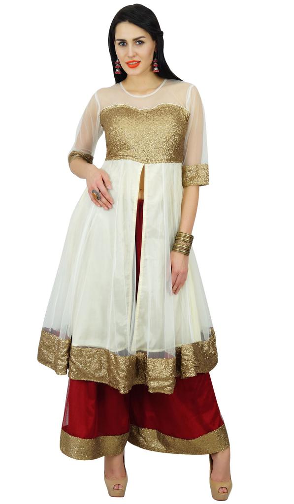 Atasi Женская праздничная одежда из сетки и блесток Anarkali Salwaar Kameez With Palazzo