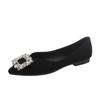 2025 New Spring and Autumn Shallow Mouth Shoes Rhinestone Black Women's Temperament Flat Bottom Laden Shoes French Pointed Single Shoes Low Heel