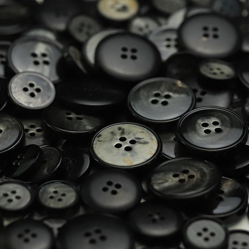 Real Horn Four-Eye Thin Edge Button Classic Suit Button Men'S And Women'S Coat Double-Sided Leather Coat Cardigan Button