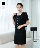SALON DE SEOUL Puff Shoulder Square Neck Short Sleeve Jacket & H-Line Mini Skirt [ White / Black ]