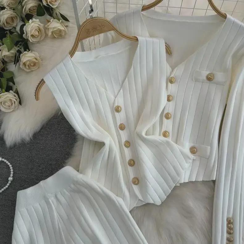 Весенне-осенний трикотажный свитер с длинными рукавами и широкими брюками, комплект из двух предметов