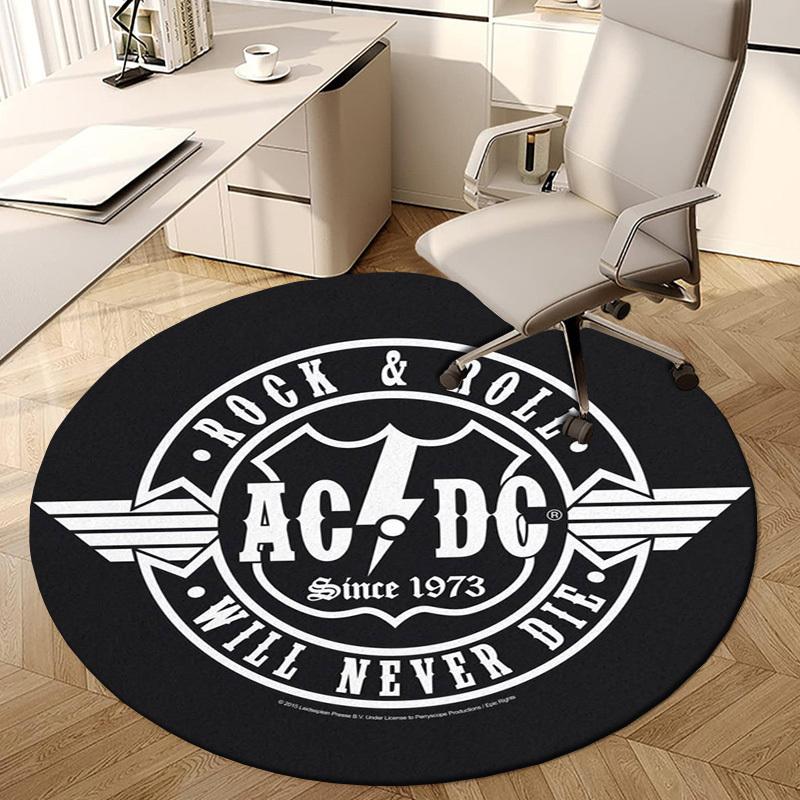 1 шт. Круглый ковер с логотипом AC/DC Rock and Roll Will Never Die, Изготовлен из полиэстера, Идеально подходит для украшения офисных кресел, гостиных fplt803