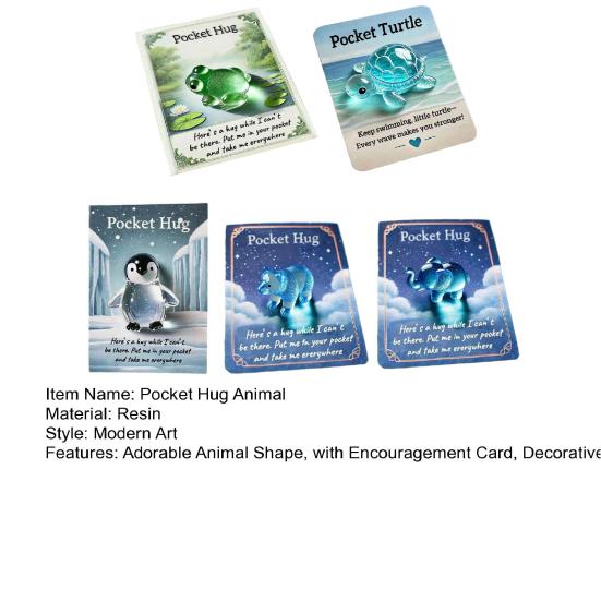 4/5Pcs Pocket Hug Animal with Positive Card Emotional Support Resin Animal Token Mini Turtle Penguin Frog Bear Elephant Statue Figurine Inspirational