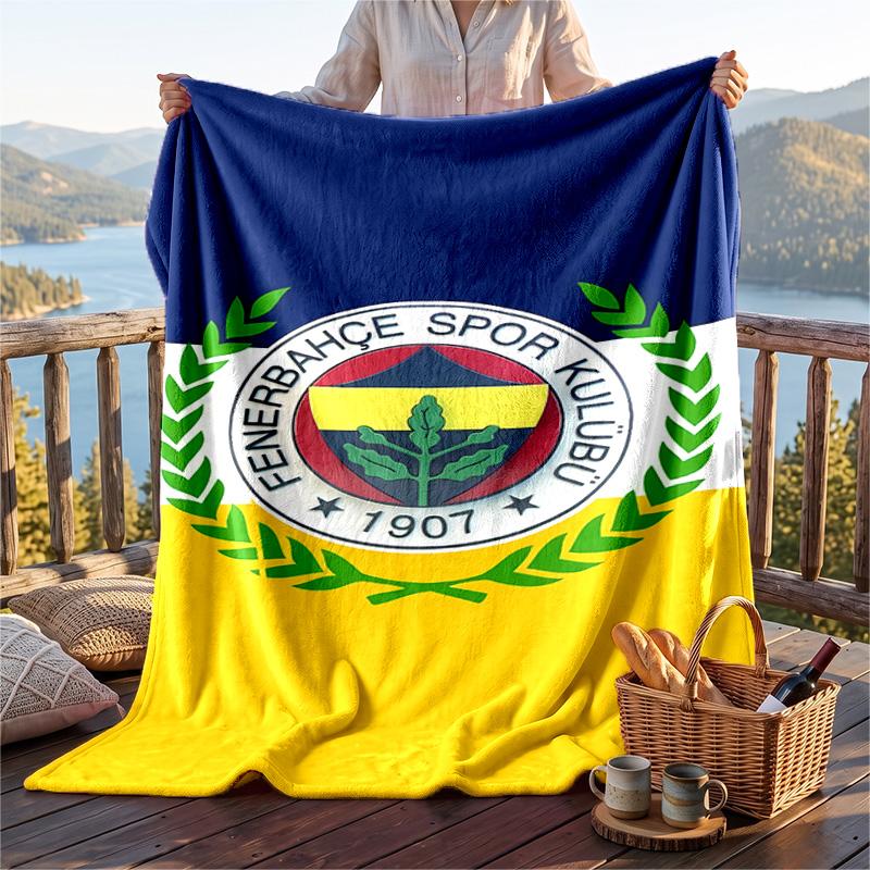 Warm Flannel Blanket Fenerbahce Pattern, Lightweight Comfortable Throw Blanket for Bed Sofa Use