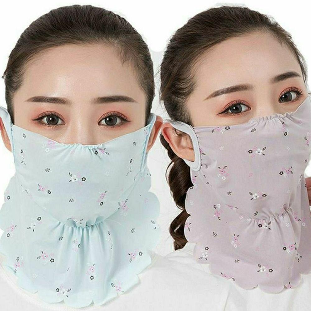 Sunscreen Veil Face Cover Flower Pattern Face Gini Mask Thin Ice Silk Mask  Outdoor
