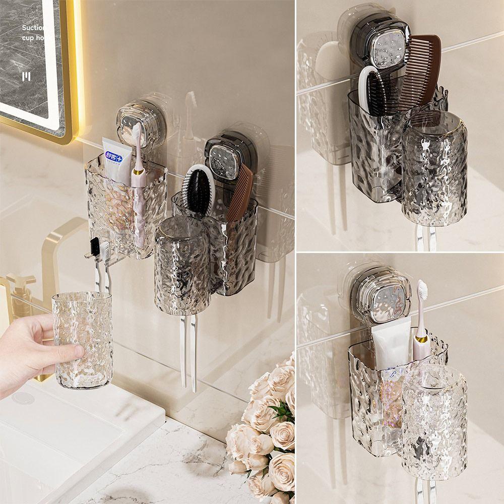 Wall Mounted Cup Storage Rack Suction Cup Install Toothpaste Shelf Rinsing Cup Holder  Bathroom