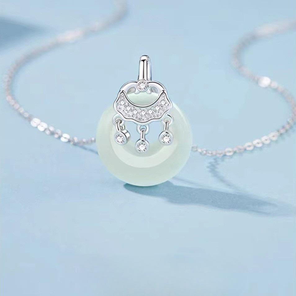 S999 Чистый Серебряный Халцедон Мира Пряжка Ожерелье Женский Национальный Стиль Долголетие Замок Ключица Цепь