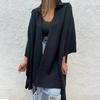 Осень-весна Женское пальто Неровный подол Свободный ажурный шов Однотонный рукав Летучая мышь Пончо Отложной воротник Кардиган Накидка для свиданий Куртка для поездок на работу