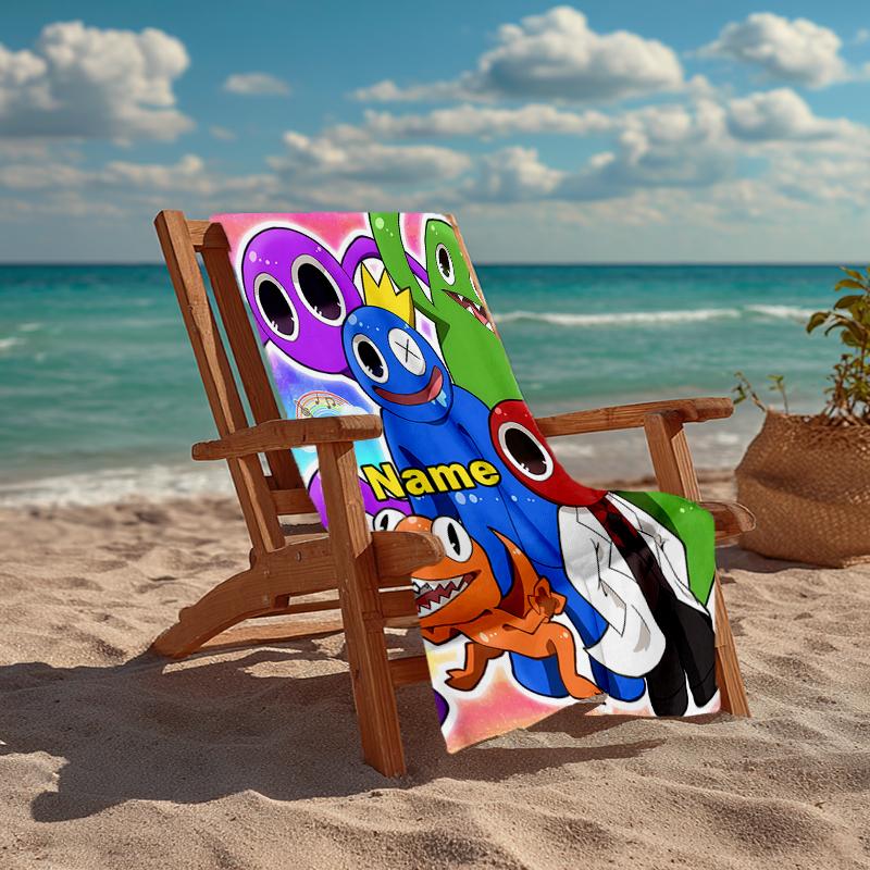 Custom Name Ultra-Soft Beach Towel with Rainbow Friends Theme,Ideal for Pool - Camping, Diving - Perfect Travel Essential, Vibrant Beach Towel.