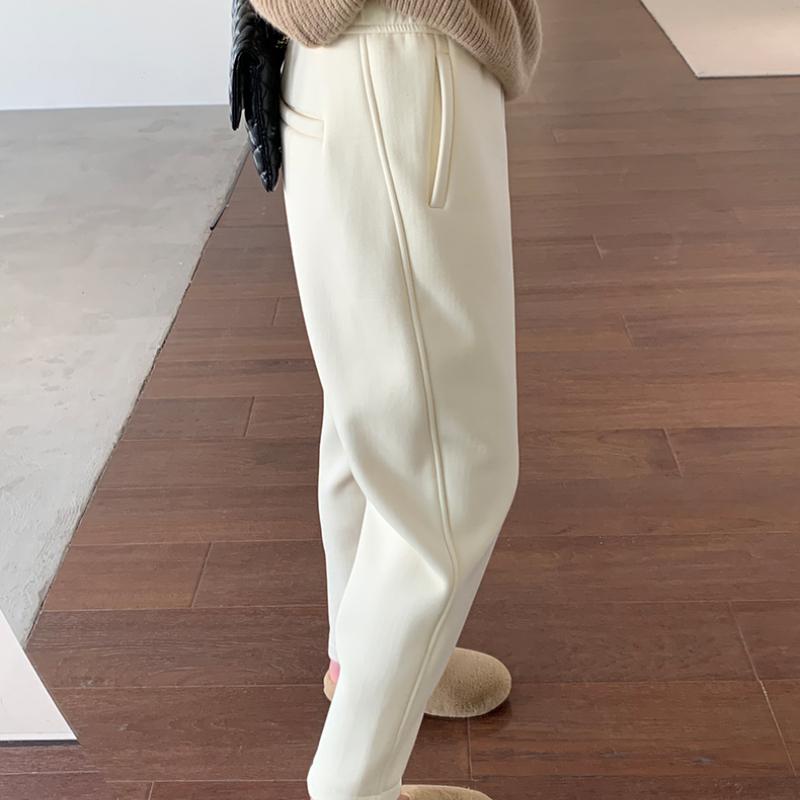 Осенне-зимние толстые однотонные плюшевые повседневные хлопковые женские брюки-капри, свободные узкие брюки с высокой талией, женские модные флисовые теплые шаровары для женщин 25258