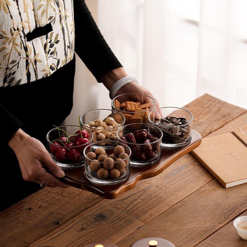 Фруктовый поднос для гостиной, бытовая тарелка для закусок из акации, легкая, роскошная, высококачественная, стеклянная, чайный столик, отделение для конфет, поднос для сухофруктов