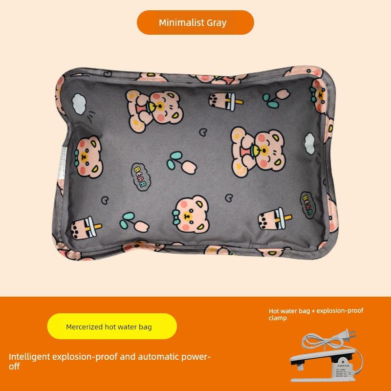 Miloqi Hot Water Bag Hand Warmer Rechargeable Electric Heating Bag Safe and Explosion Protective Imitation Rabbit Fur Cartoon Water Injection Hot