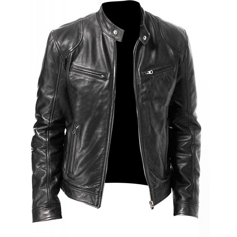 European and American men's clothing men's leather jacket male teen stand-up collar punk men's locomotive leather jacket plus logo