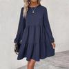 Autumn Simple and Fashionable New Long-sleeved Pure Round Neck Flowing Loose Dress