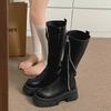Зимние Платформенные Массивные Женские Сапоги до Колена Модные Боковые Молнии Обувь для Увеличения Роста Панк Стиль Женские Рыцарские Длинные Ботильоны