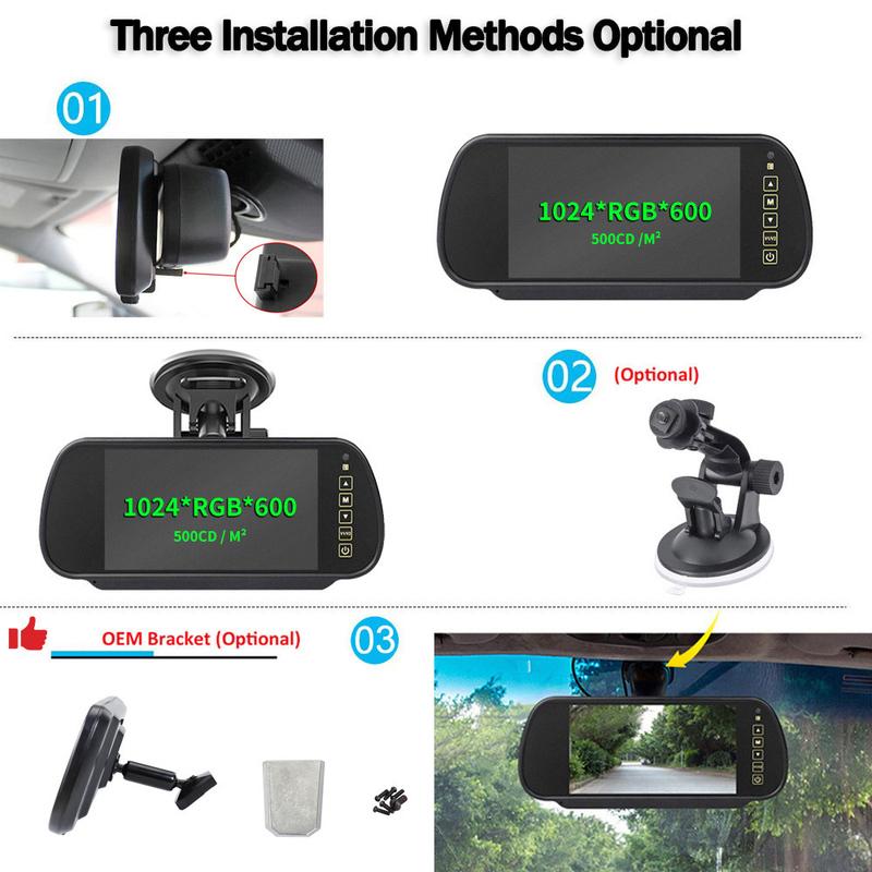 JIEPIE Twin Lens Brake Light Rear View Reverse Dual Lens Camera with 7" Room Mirror Monitor for Ford Transit MK8 (2014-Onwards)