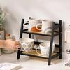 Bamboo Double Layer Rack Desk Coffee Bar Counter Shelf Open Type Flower Pot Stand Desks Storage Organizer Sundries Storage Rack