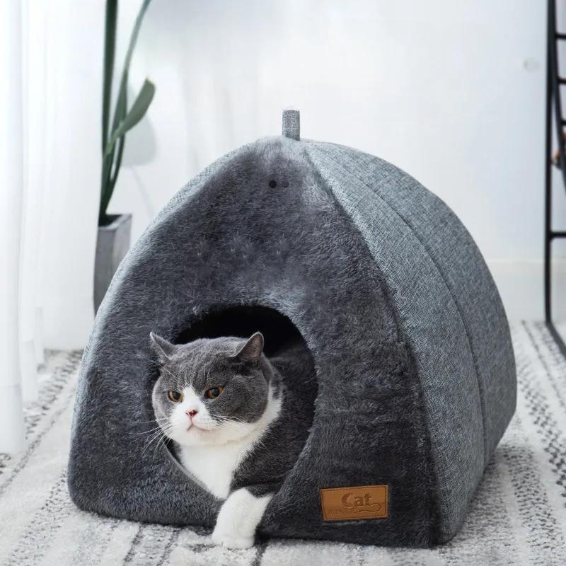 Кошачий домик Треугольник Кошачий туалет Закрытый кошачий домик Наполнитель для домашних животных Теплый утолщенный питомник для глубокого сна Товары для домашних животных