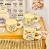 Мультяшный медведь, подарок на день рождения, керамическая кружка с крышкой и ложкой, чашка для девочек с высоким внешним видом, бытовая чашка для воды, кофейная чашка