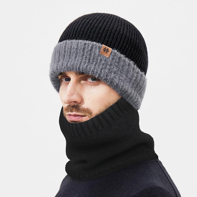 Winter Velvet Neck Cap Two-Piece Men's Outdoor Cold-Proof Warm Ear Protection Wool Knitted Hat