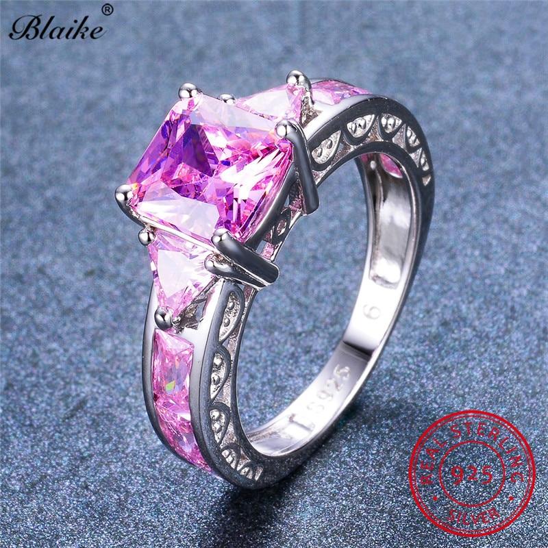 Size 5-11 Square Birthstone Ring Genuine S925 Sterling Silver Rings For Women Peridot/Ruby/Topaz Rainbow Zircon Jewelry