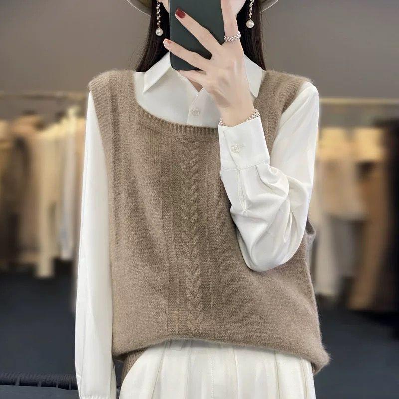 Женский пуловер, жилет, свободный вязаный свитер, верхняя одежда, жилет, повседневный жилет без рукавов с V-образным вырезом