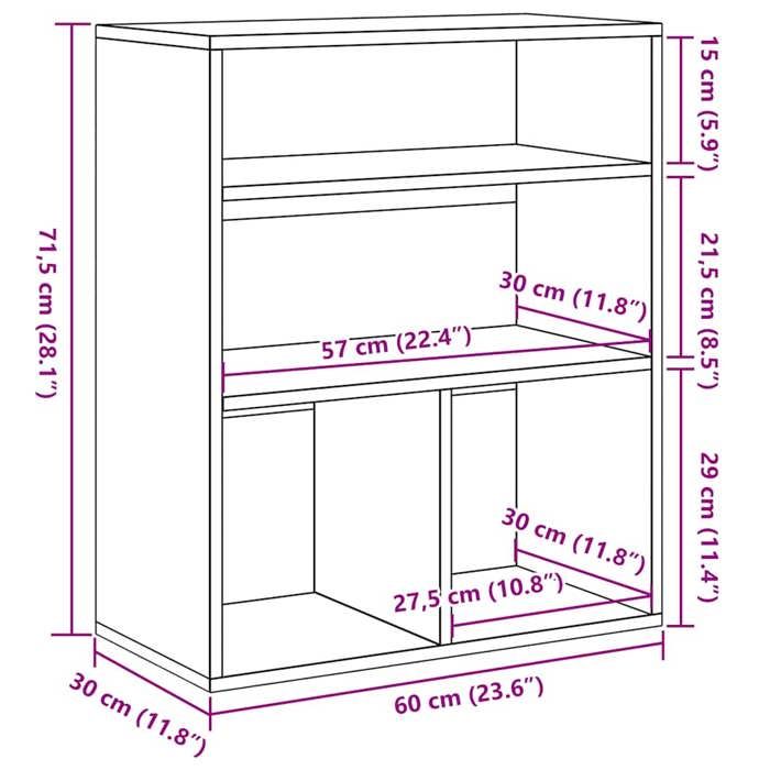 VidaXL Bibliothèque gris béton 60x30x71,5 cm bois d'ingénierie, armoire de rangement, étagère de rangement, unité de 860313