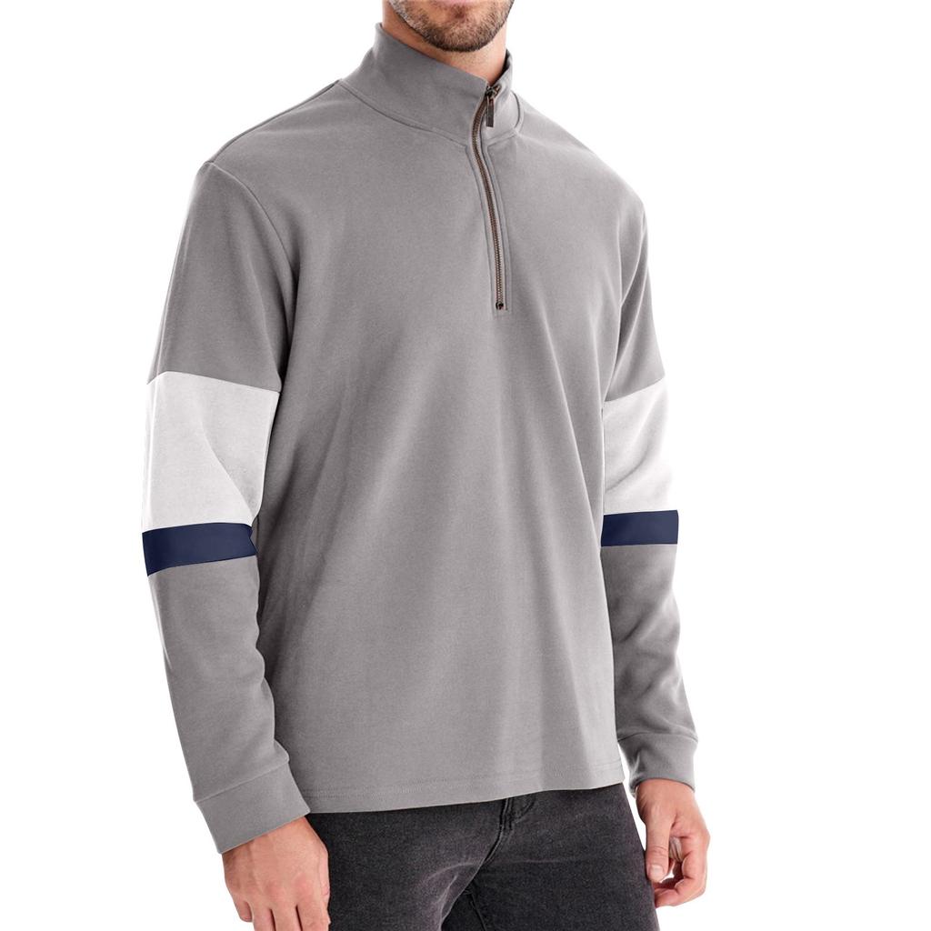 Men's Winter Solid Color Stand Collar Half Zipper Slim Fit Knit Long Sleeve Top