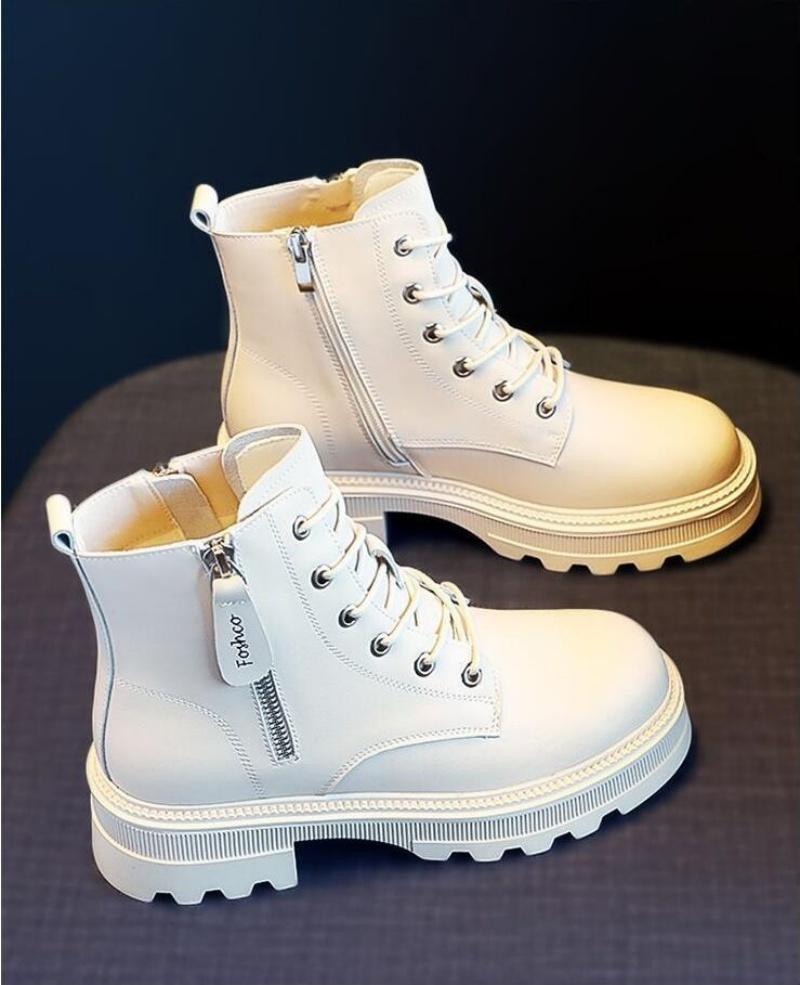 Ботильоны из искусственной кожи на платформе, женские, со шнуровкой, на молнии, утолщенные, плюшевые, зимние, женские, нескользящие, теплые, из хлопка