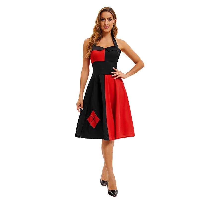 Новое Хэллоуинское пали черное и красное платье на подтяжках с контрастным принтом клоуна, костюм для сценического выступления