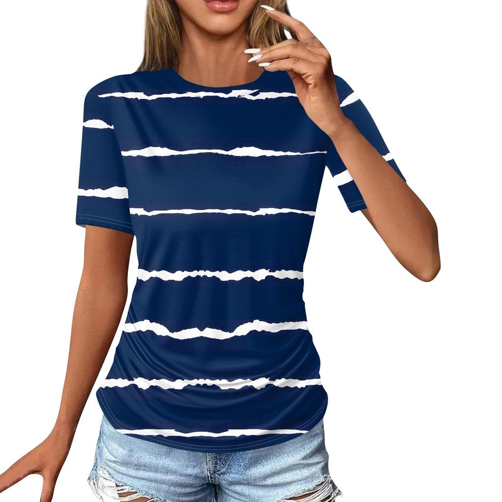 Женские футболки, модные повседневные топы с круглым вырезом и коротким рукавом, туника с принтом