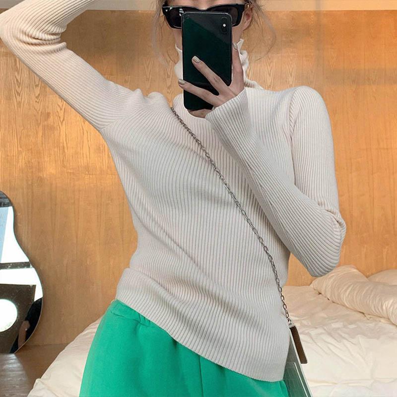 Свитера с высоким воротником, женские осенне-зимние пуловеры с высоким воротом, однотонный свитер с длинным рукавом размера плюс, тонкий вязаный джемпер, базовые топы, женская одежда