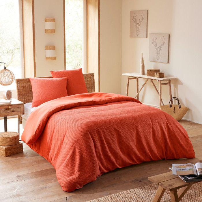 "Honeycomb" Duvet Cover Set 240 X 220 for Double Bed 140 To 160 Cm - Honeycomb Terracotta