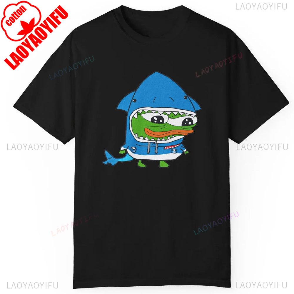 Unisex Cotton Tshirt Cute Shark Pepe The Frog Fren Meme Funny Internet Culture Humor Urban Graphic Tops Unisex Summer Cotton Tees