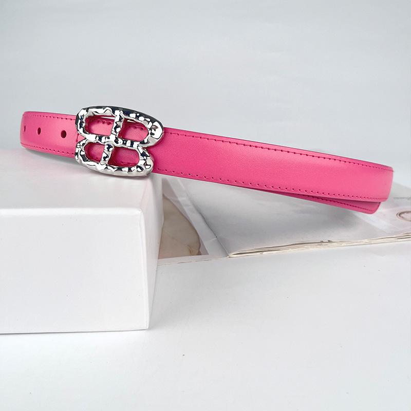 Genuine Leather Ladies' Red Belt, Cowhide Versatile, Simple and Fashionable Jeans, Decorative Belt, Rose Red