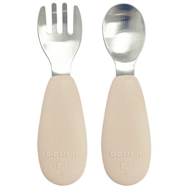 UBMom Infant Нержавеющая сталь Силиконовая ручка Детское питание Ложка Вилка Набор, Шоколадный рисовый пирог (Choco), 1 комплект популярной корейской посуды