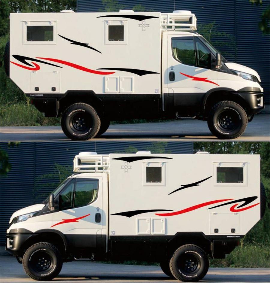 Caravan Camper Van Stripe Graphic Coconut Tree Scenery Vinyl Decal Sticker Set