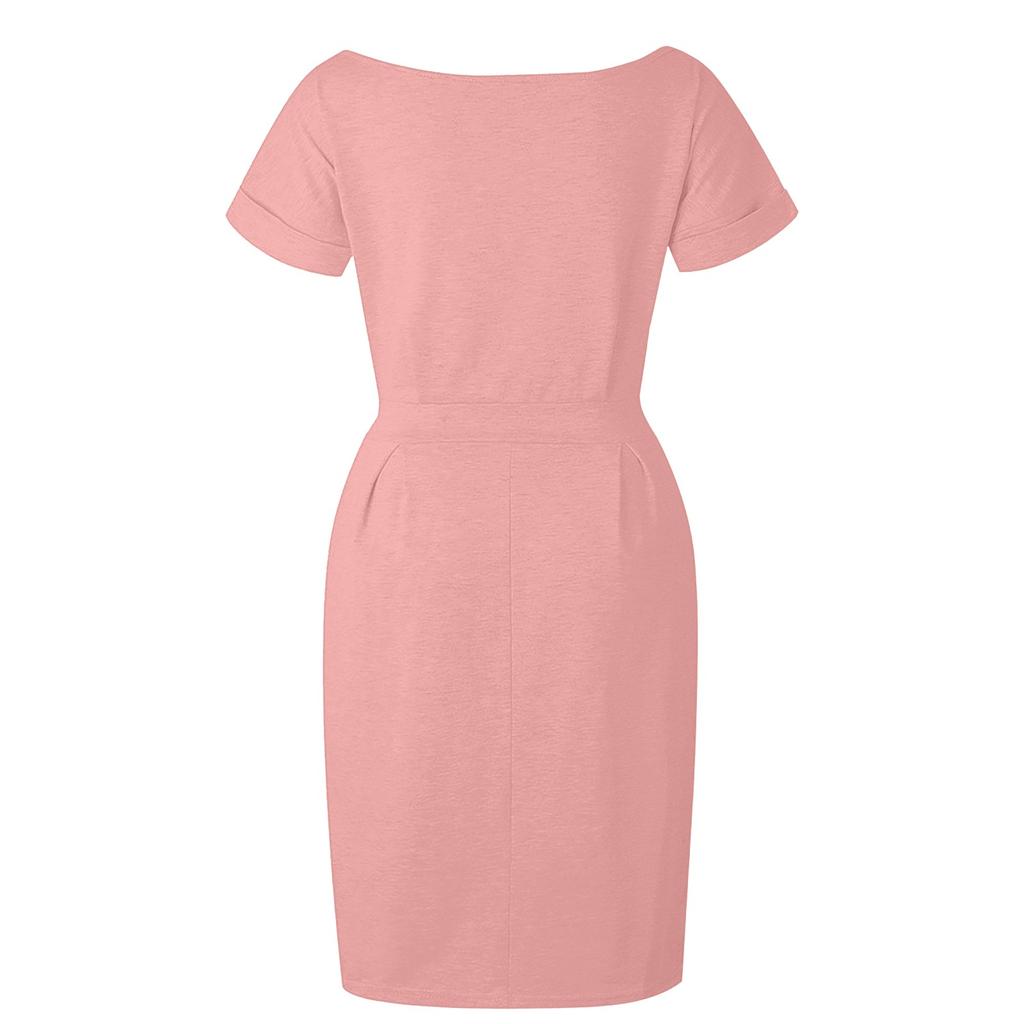 Women' S Fashion Cool Solid Color Casual Formol Party Short Sleeve Elegant Dress