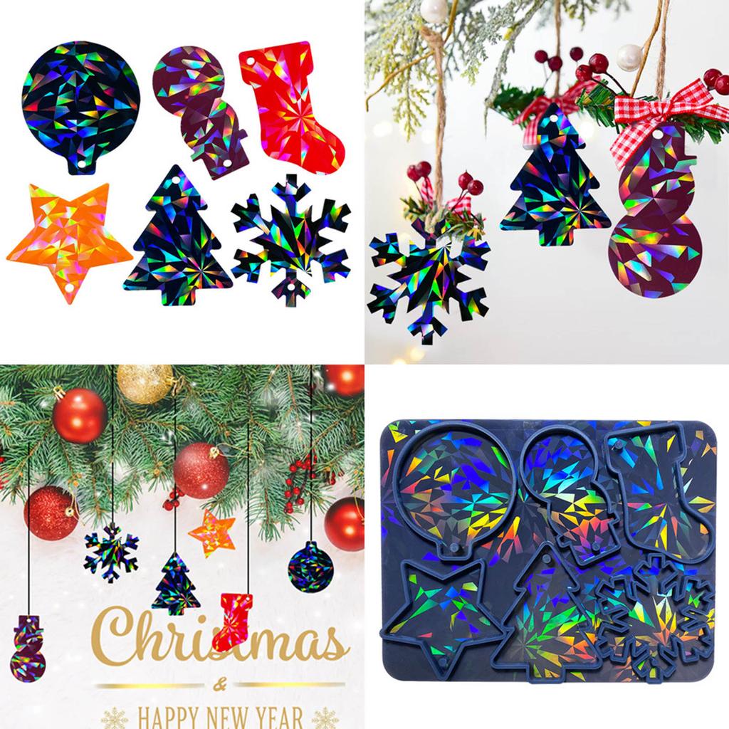 Силиконовая голографическая форма для подвески с эффектом радужного света, форма для подвески-брелка в виде снежинки, форма для смолы, форма для рождественского шарма