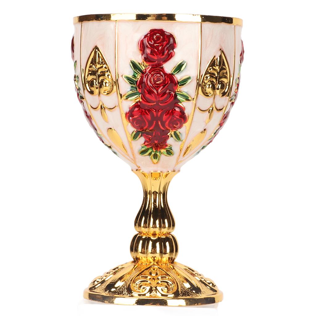Gold Chalice 4 Inch High Zinc Alloy Retro EmNaBossed Flower Pattern Elegant Pimp Cup for Party Banquet Bar