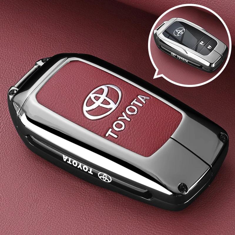 QHJS9 Zinc Alloy Leather Car Key Case Cover Shell for Toyota CHR Hilux Fortuner Land Cruiser 200 Camry Corolla Crown RAV4 Highland